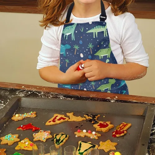 Vista 3 de Cozeyat Delantales de cocina para niños y niñas, delantales de pintura con bolsillos, delantales ligeros con correa ajustable