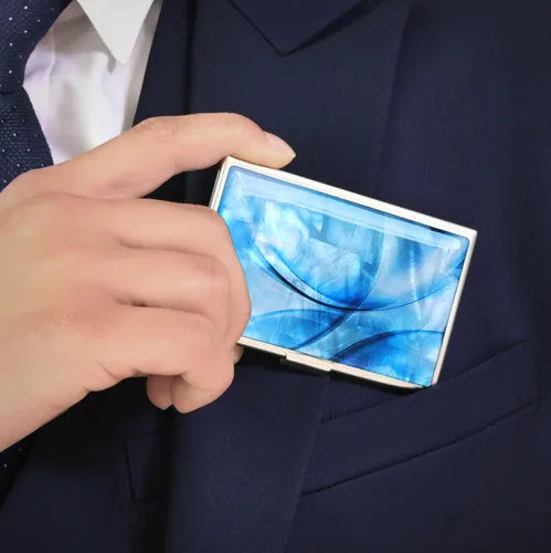 Vista 4 de MADDesign Mother of Pearl Funda para tarjetas de visita, Azul (Abstract Blue), Pequeña, Moderno