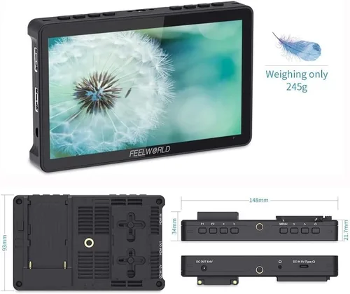 Vista 3 de FEELWORLD F5 Pro V4 Monitor de campo de 6 pulgadas Pantalla táctil Cámara DSLR Director de campo con 3D LUT F970 Kit externo IPS FHD 1920x1080 4K