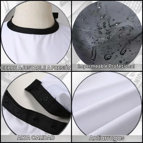 Vista 5 de Capa profesional de corte de pelo Borogo con cepillo para el cuello, capa de barbero para salón, accesorios de peluquería B A Blanco