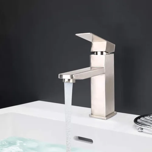 Vista 4 de SkyGenius Grifo de baño de una sola manija, níquel cepillado, grifo de fregadero de 1 agujero, fácil instalación, mejora la decoración del baño
