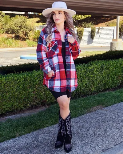 Vista 3 de GRAPENT Chaqueta acolchada con botones a cuadros de gran tamaño para mujer