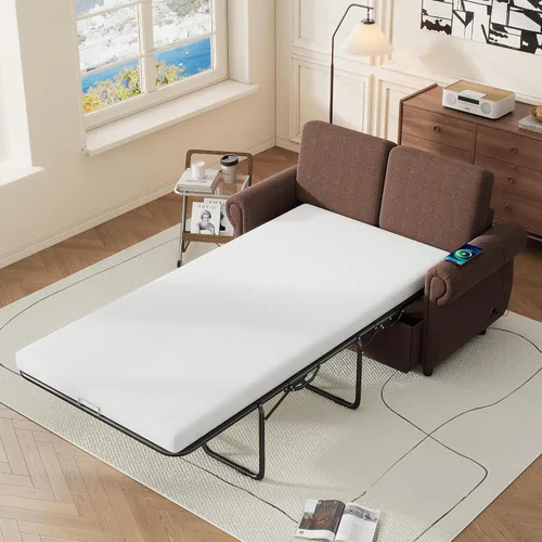 Vista 11 de Sofá cama extraíble, sofá biplaza con colchón de memoria de tamaño individual con 2 puertos USB para sala de estar (negro)