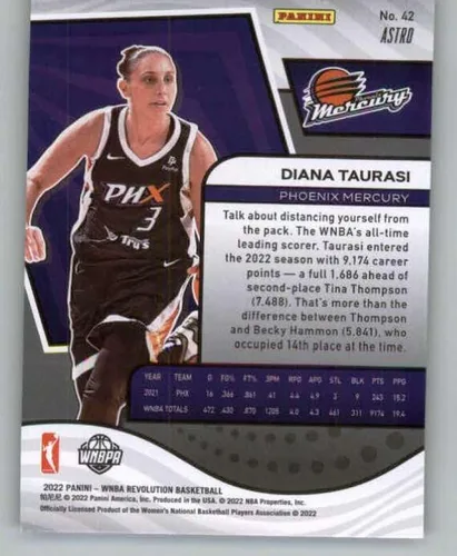 Vista 2 de 2022 Panini WNBA Revolution Astro #42 Diana Taurasi Phoenix Mercury Basketball Trading Card