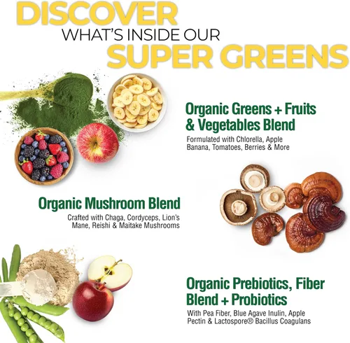 Vista 3 de Country Farms Super Greens Batido en Polvo de Manzana y Plátano, Súper Alimentos Orgánicos, Mezcla de Bebida Orgánica USDA, Frutas, Verduras