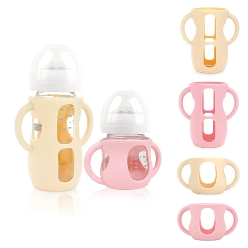 Vista 13 de 2 paquetes de fundas de silicona para biberones de vidrio Philips Avent, fundas para biberones de bebé resistentes a caídas sin BPA con asas A-rosa