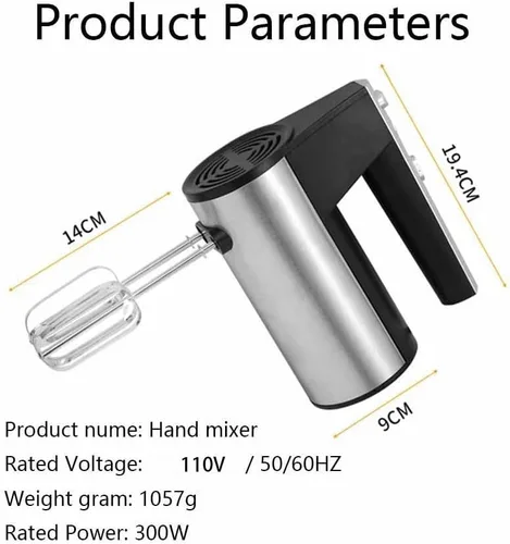 Vista 3 de Batidora de mano eléctrica de 800 W, batidora de mano de cocina de 5 velocidades potente con Turbo para hornear pastel, mezclador eléctrico ligero