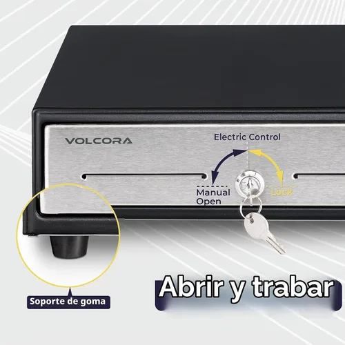 Vista 4 de Volcora Cajón de caja registradora de 13" para sistema de punto de venta (POS), Bandeja de efectivo de 4 billetes y 5 monedas, Cajones delanteros