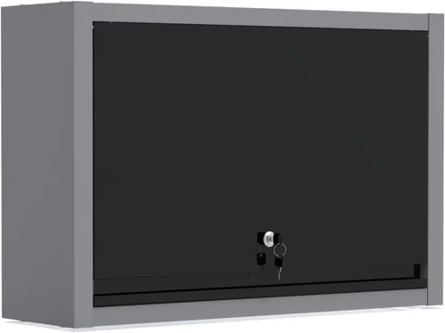 Vista 4 de JZD Armario de pared de metal con estante extraíble, armario colgante con cerradura con puerta que se abre hacia arriba, para cocina, almacén