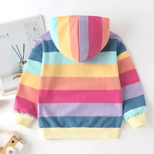 Vista 7 de Julerwoo Sudaderas de algodón para niñas con cremallera completa, con estampado de arcoíris y unicornio, 2-12 años