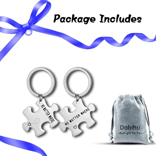 Vista 7 de Llavero de regalo para pareja de larga distancia, llavero de regalo para mejores amigos, juego de 2 llaveros de rompecabezas, regalo de amistad