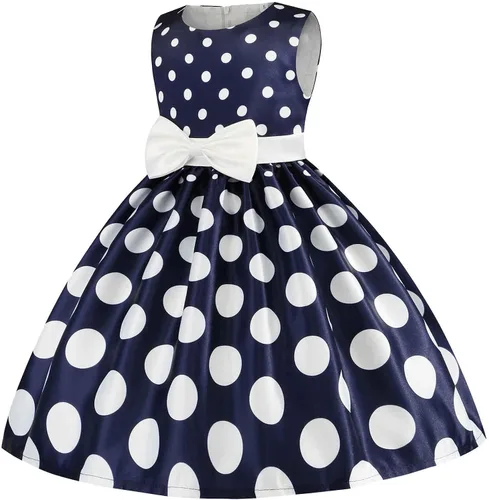 Vista 3 de Vestido vintage de lunares para niñas pequeñas vestido de princesa Rockabilly Dot para niñas blanco 5-6 años