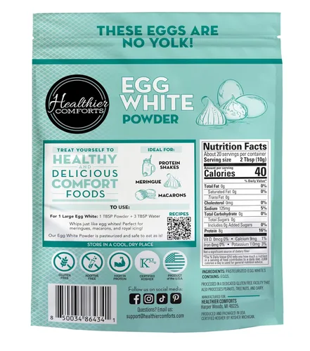 Vista 3 de Healthier Comforts Proteína en polvo de clara de huevo, claras de huevo secas puras, sin sabor, pasteurizadas, listas para comer, sin gluten