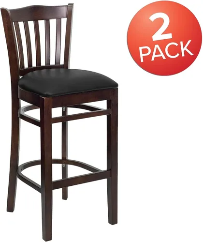 Vista 4 de Flash Furniture HERCULES Series - Taburete vertical para restaurante de madera de nogal, asiento de vinilo negro Asiento de vinilo negro/marco