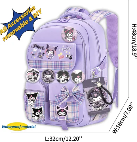 Vista 5 de Mochila Vivixilan Kawaii, Resistente al Agua y Transpirable con Múltiples Bolsillos, Adecuada para Viajes y como Regalo de Cumpleaños, Morado-04