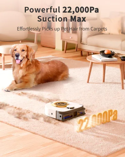 Vista 2 de UBPET Robot aspirador con succión ultra fuerte de 22,000 Pa, robot aspirador automático para pelo de mascotas y alfombras, limpieza sin enredos