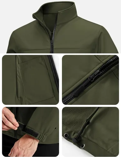 Vista 6 de TACVASEN Chaqueta ligera Softshell para hombre, con forro polar, rompevientos, impermeable, para senderismo táctico