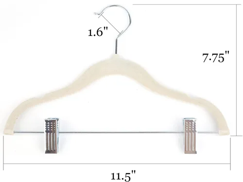 Vista 2 de Tosnail Paquete de 30 perchas de terciopelo para niños, perchas para ropa infantil, perchas para bebés con clips, color crema