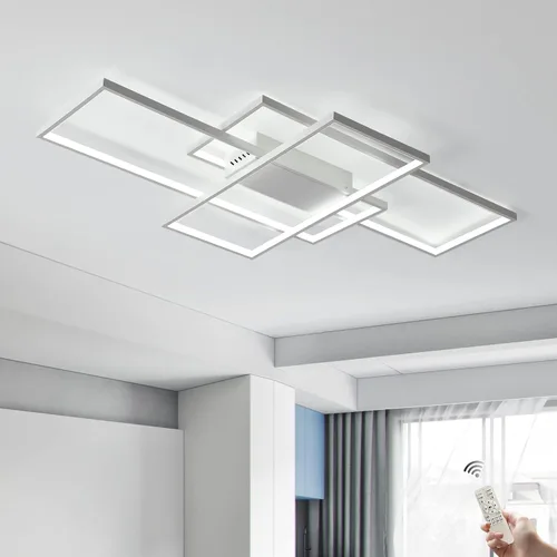 Vista 13 de GEADI Lámpara de techo moderna regulable, lámpara de techo LED blanca de 35.4 pulgadas con control remoto, accesorio de iluminación rectangular