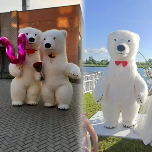 Vista 5 de Disfraz inflable de oso polar de felpa para Halloween, boda, fiesta de lujo, deporte, actividad de marketing, traje de cosplay