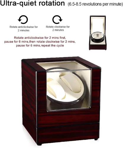 Vista 4 de Uten Caja automática para reloj de madera, caja de almacenamiento de reloj de lujo, enrollador de reloj doble con motor silencioso, 4 modos