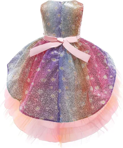 Vista 3 de Disfraz de princesa de lentejuelas de unicornio para niñas, disfraz de Halloween, fiesta de Navidad, boda, cumpleaños