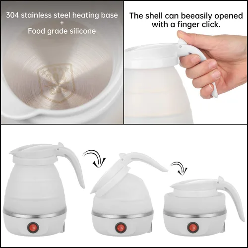Vista 3 de Hervidor portátil plegable Hervidor de viaje – Silicona de grado alimenticio mejorada, calentador de 5 minutos para hervidor eléctrico plegable