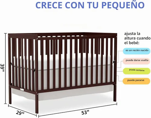 Vista 3 de 5-in-1 Convertible Baby Crib, Toddler, Daybed & Full-Size Bed Espresso