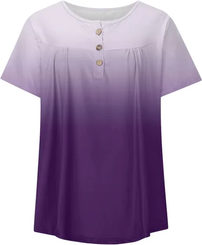 Vista 3 de Women Plus Size Gradient Printed V Neck Short Sleeve T Shirts Button Pullover Tank Tops Women Shirt Dress Button