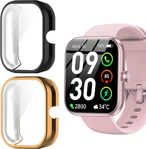 Vista 8 de Lamshaw IDW25 - Funda para reloj inteligente, cubierta protectora completa de TPU suave con protector de pantalla compatible con BOOOMIC Negro+Negro