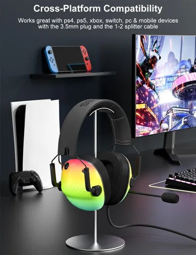 Vista 6 de SENZER SG500 Surround Sound Pro - Auriculares para juegos con micrófono con cancelación de ruido, acolchado de espuma viscoelástica suave