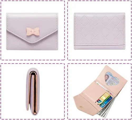 Vista 3 de Sunwel Fashion Cartera plegable pequeña con lazo moderno con ventana de identificación para tarjetas de crédito en efectivo, para mujeres y niñas