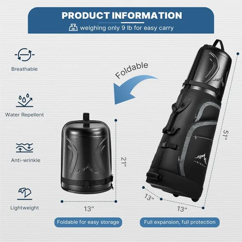 Vista 2 de UNIHIMAL Bolsa de viaje de golf con funda rígida de PC, tela Oxford resistente 1680D, bolsas de viaje para aerolíneas con ruedas, resistente al