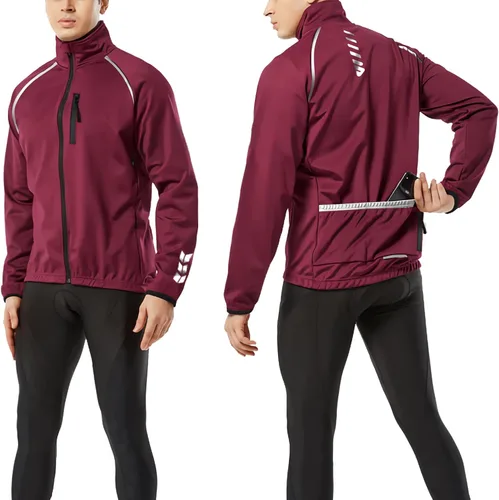 Vista 6 de Cycling Jackets for Men, Reflective Running Jacket Men Winter Cold Weather Cycling Clothing Full Zip with Pockets