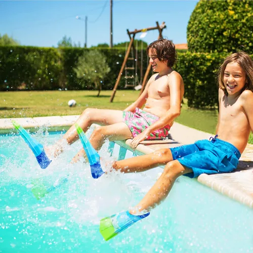 Vista 4 de Aletas de natación para niños, aletas cortas para jóvenes, aletas de entrenamiento de natación para natación de regazo, para niños y niñas Arco