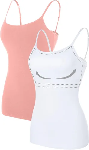 Vista 22 de Camisa Attraco de algodón, con tirantes estilo espagueti, con brasier incorporado, 2 paquetes, para mujer