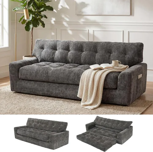 Vista 13 de MONVANE Sofá cama convertible de 55.5 pulgadas, sofá cama 2 en 1 sin hueso con bolsillo de almacenamiento, cómodo sofá de asiento profundo