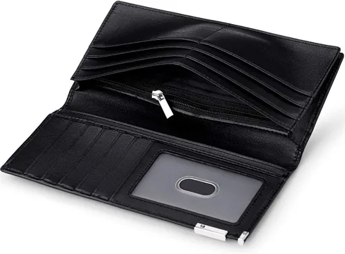 Vista 5 de Billetera larga plegable de cuero genuino vintage para hombre con bloqueo RFID