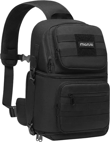 Vista 8 de MOSISO Bolsa de hombro para cámara, bolsa táctica para cámara réflex digital/réflex/sin espejo con soporte para trípode y almohadillas modulares