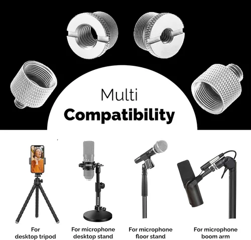 Vista 5 de Juego de Adaptadores para Soporte de Micrófono - Kit de 8 Piezas de Adaptadores de Trípode de Metal - 5/8 Hembra a 3/8 Macho y 1/4 Hembra a 5/8