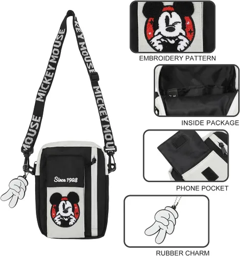Vista 3 de Disney Mickey Mouse Classic Silly Mickey Face - Mini bandolera para adultos, color negro, Multi colorido