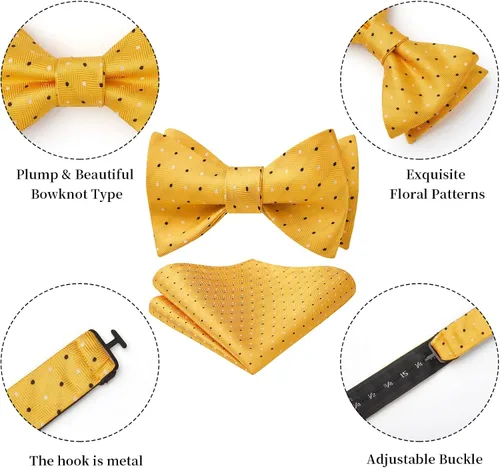 Vista 139 de HISDERN Pajaritas para hombre, diseño de lunares, corbatín y bolsillo cuadrado, clásico, esmoquin de negocios, boda, pajaritas, pañuelo