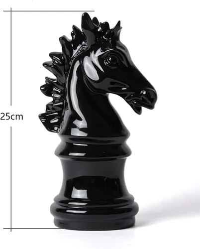Vista 6 de Estatua de caballero de ajedrez moderna, escultura de regalo, decoración del hogar, arte para dormitorio, comedor, sala de estar, poliresina, negro