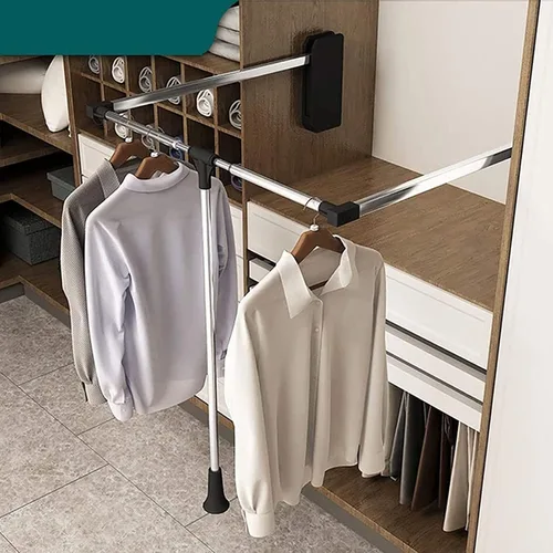 Vista 6 de SOBS Riel de barra de armario abatible, colgador de ropa elevable, barra de ropa para dormitorio, barra de armario, estante de acabado de ropa
