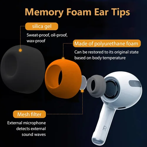 Vista 7 de Almohadillas de espuma viscoelástica para AirPods Pro y AirPods Pro 2, 3 pares de puntas de repuesto (negro, pequeño)