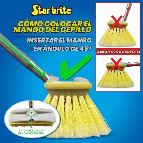 Vista 4 de STAR BRITE Cepillo de lavado medio premium de 8" con cabezal de cepillo W/parachoques - Conexiones duales que se ajustan a los postes roscados Azul