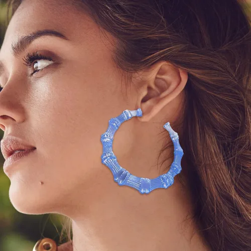 Vista 6 de Aretes de bambú para mujeres, gran set de aretes de aro de bambú, estilo hip hop de los 80 y 90, joyería para regalos de fiesta, accesorios