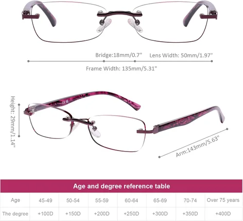 Vista 3 de DOOViC - 3 por paquete, lentes de lectura sin montura para mujer, ligeros y elegantes con bloqueo de luz azul, bordes tintados/bisagra de resorte