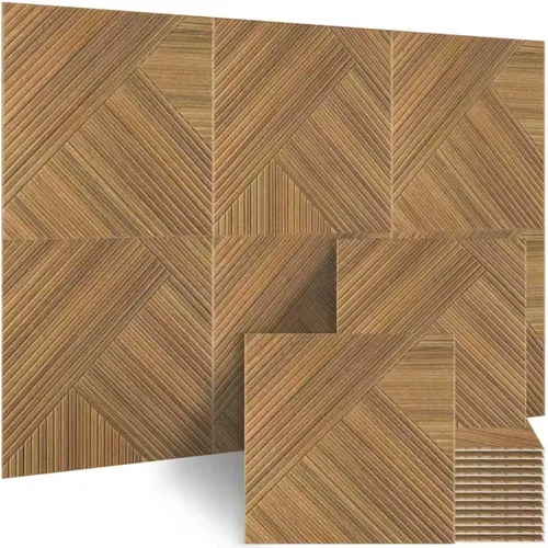 Vista 10 de BUBOS Paquete de 6 paneles acústicos autoadhesivos de pared, paneles acústicos de 23.6 x 23.6 pulgadas, paneles acústicos con patrón de madera 3D