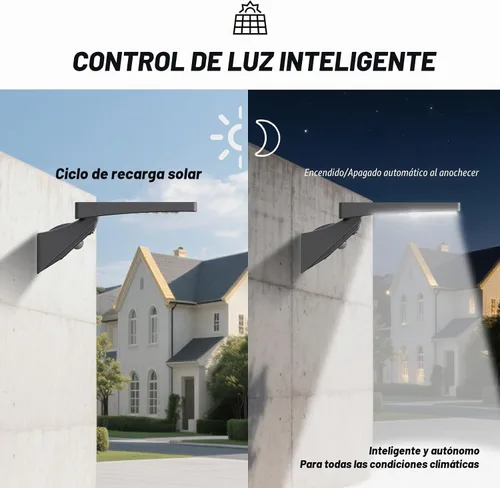 Vista 3 de Luces solares al aire libre con sensor de movimiento - Luz de pared de 4 modos con control remoto, 1050LM IP65 impermeable, lámpara de seguridad